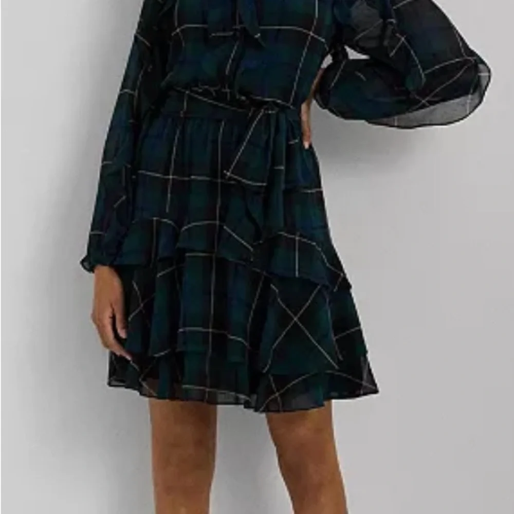 Ralph Lauren Dark Green Plaid Long Sleeve Georgette dress NWT - Picture 2 of 9